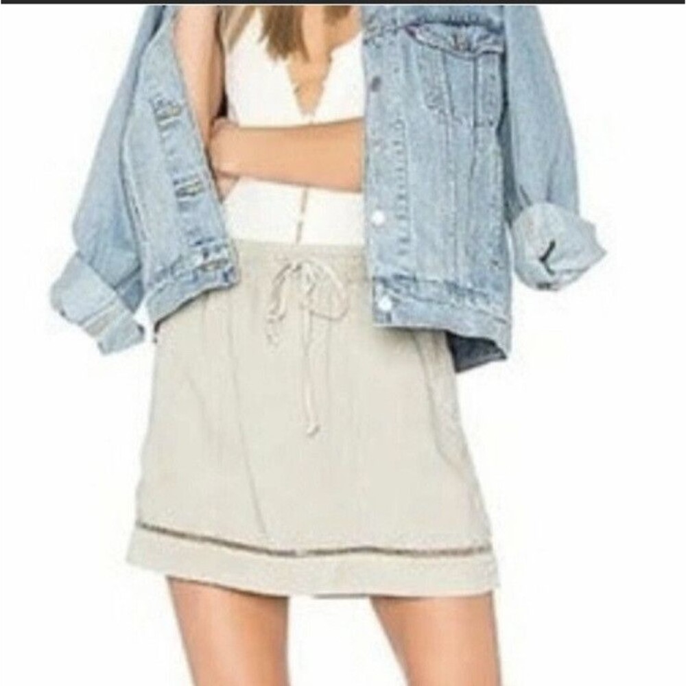Cloth Stone Mini Skirt Womens S Waist 30 Pockets Pull On Ladder Stitch Hem Gray